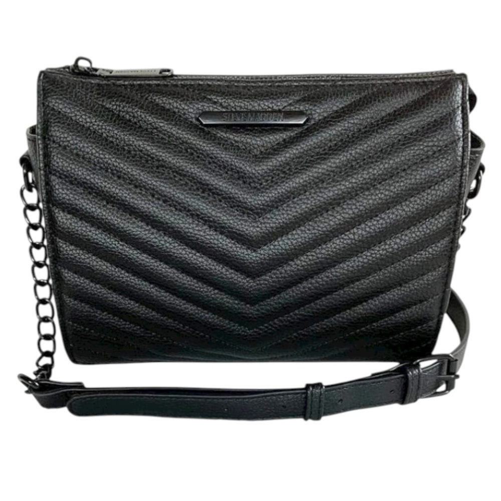 𝐒𝐓𝐄𝐕𝐄 𝐌𝐀𝐃𝐃𝐄𝐍 | BLACK QUILTED CHEVRON CROSSBODY PURSE - Picture 2 of 16